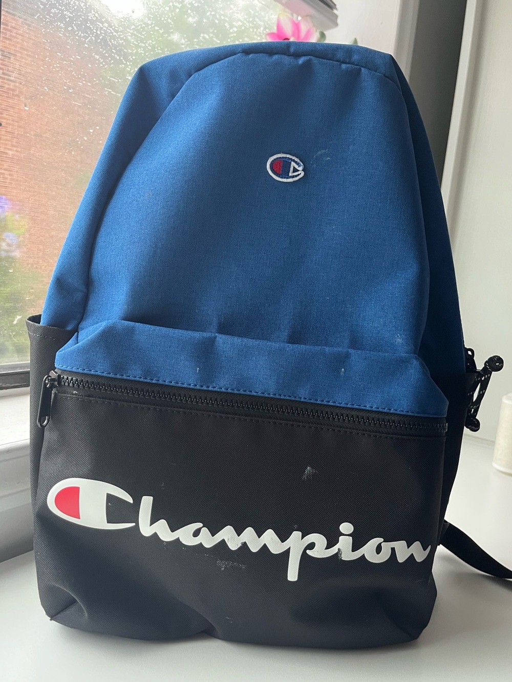Champion Blue and Black Logo Backpack school, sports travel bag